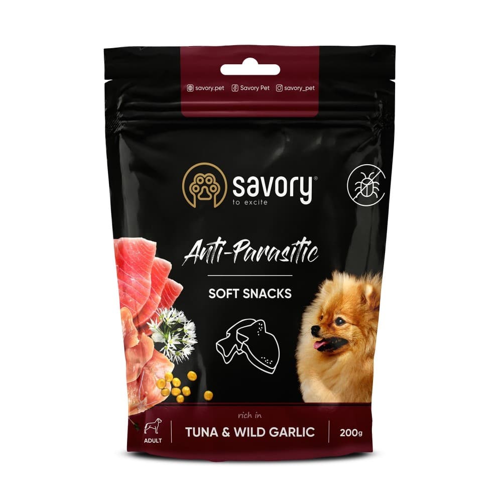 М'які ласощі Savory з антипаразитарним ефектом для собак, тунець та дикий часник 200 г, фото 5