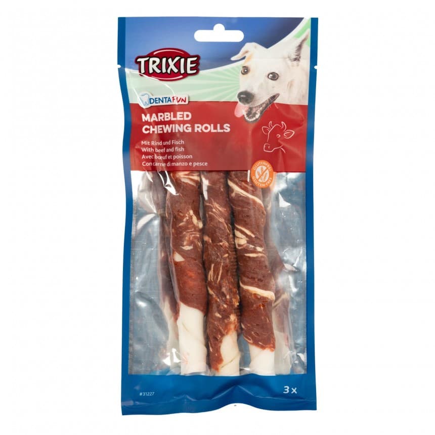 Ласощі для собак Trixie Палички для чищення зубів Denta Fun з мармуровою яловичиною, 17 см, 140 г / 3 шт.