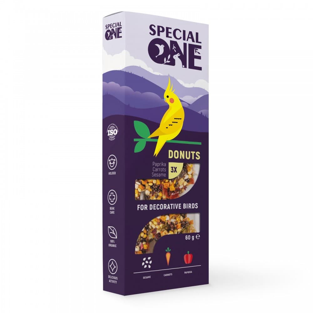Пончики Special One «Паприка, морковь, кунжут» для декоративных птиц, 60 г (3 шт)