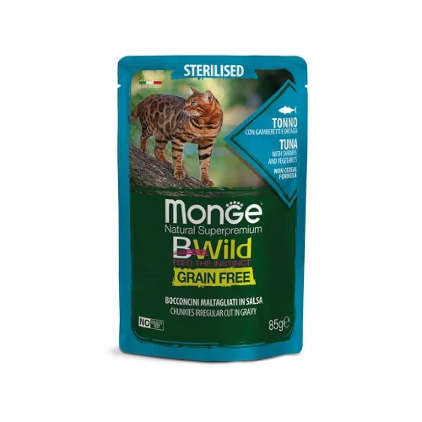 Monge Cat Bwild Grain Free Wet Sterilised тунець з креветками та овочами