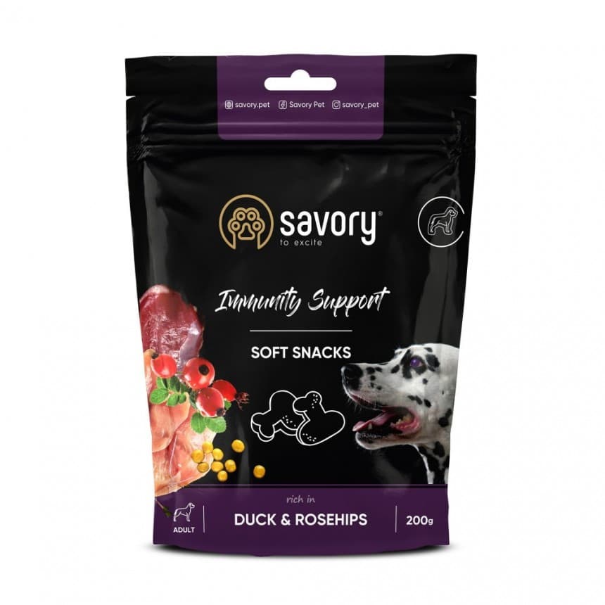 М'які ласощі Savory для зміцнення імунітету собак, качка та шипшина 200г