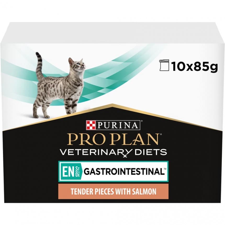 Вологий дієтичний корм PRO PLAN VETERINARY DIETS EN Gastrointestinal для кошенят та дорослих котів для зменшення розладів кишкової абсорбції та годівлі у період відновлення, одужання з лососем 10х85 г
