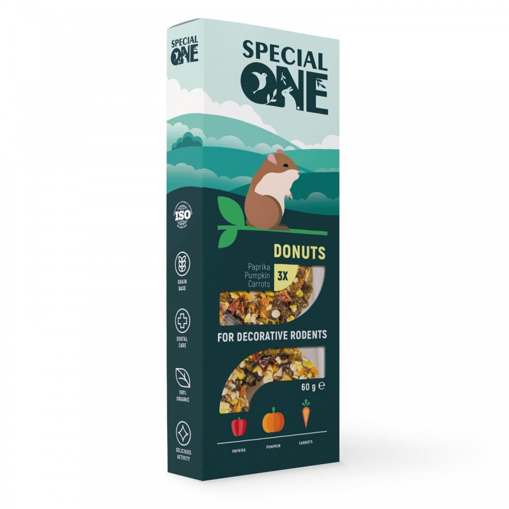 Пончики Special One «Паприка, гарбуз, морква» для декоративних гризунів, 60 г (3шт)
