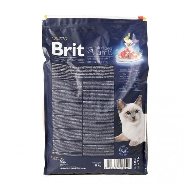 Сухий корм для стерилізованих котів Brit Premium by Nature Cat Sterilized Lamb з ягням, 8 кг 171871 фото